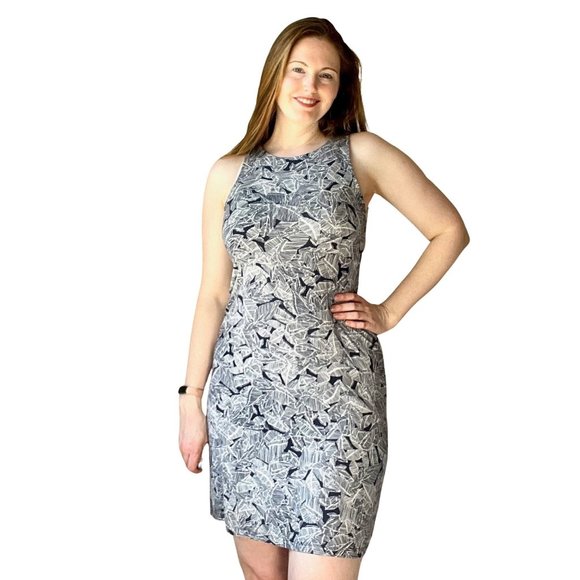 🔥 Athleta | Blue/White Abstract Leaf Pattern Knit Casual Sleeveless Dress M - Picture 1 of 6